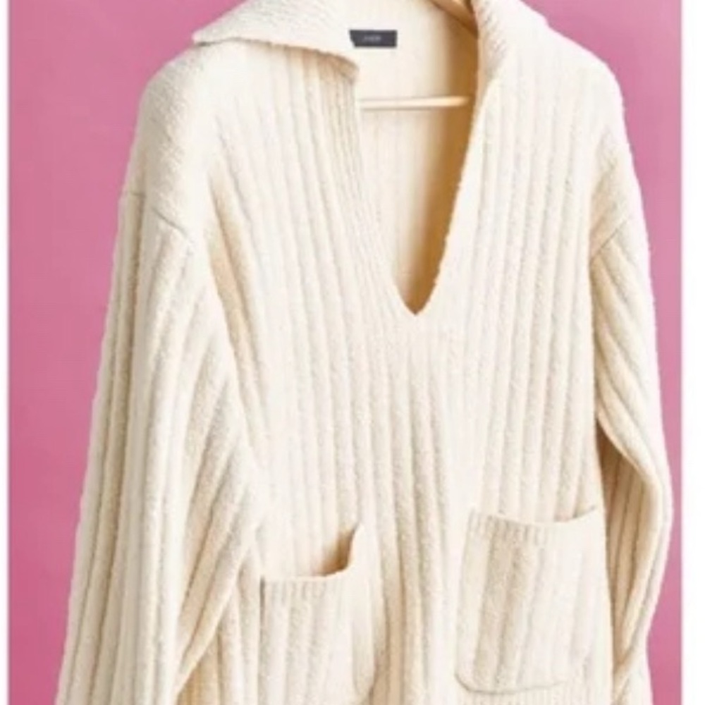 J. Crew Womens Cotton Boucle Beach Sweater Ivory Size L